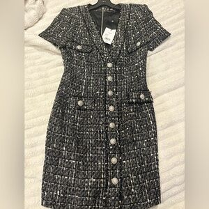 Generation Love Black & White Tweed Mini Dress